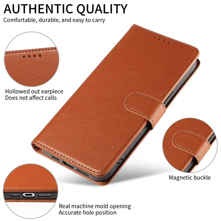 For iPhone 15 Pro Max Leather Case Litchi Texture RFID Blocking Wallet Stand Phone Cover - Brown