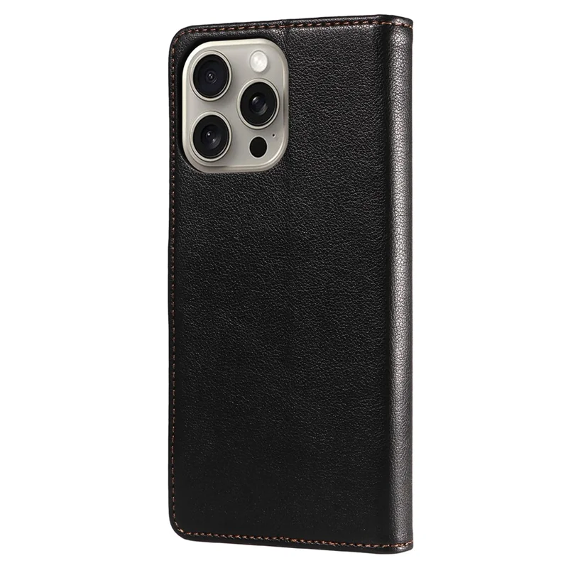 For iPhone 15 Pro Leather Case Litchi Texture RFID Blocking Wallet Stand Phone Cover - Black