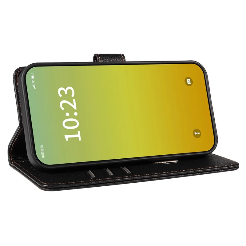 For iPhone 15 Pro Leather Case Litchi Texture RFID Blocking Wallet Stand Phone Cover - Black