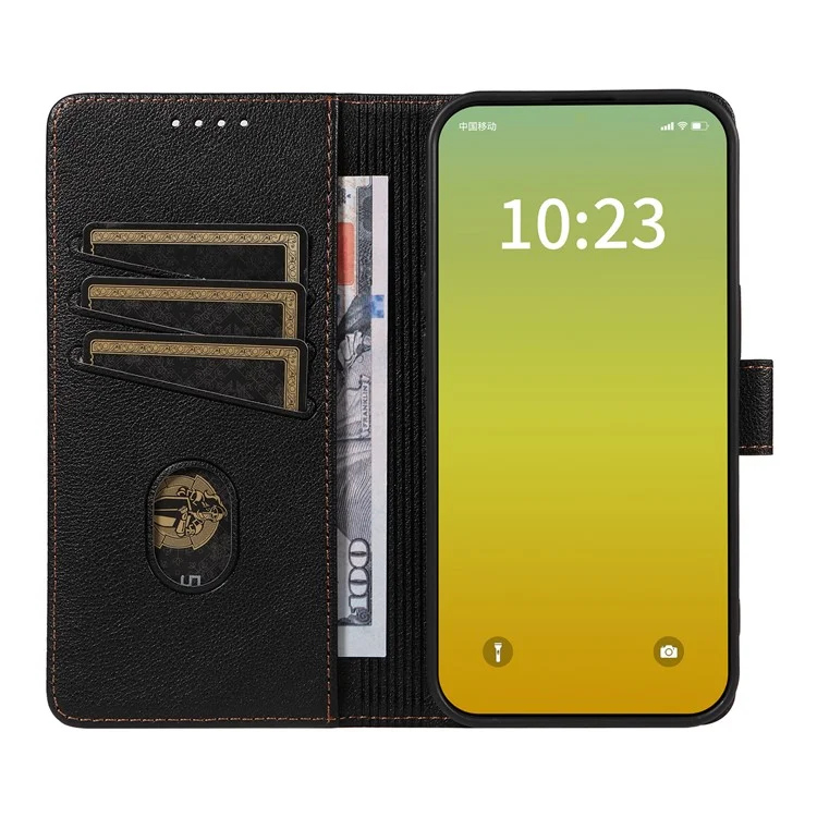For iPhone 16 Pro Max Leather Case Litchi Texture RFID Blocking Wallet Stand Phone Cover - Black