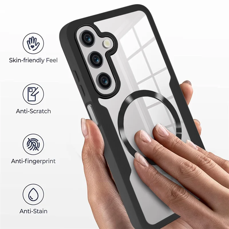For Samsung Galaxy A15 4G / 5G Case Compatible with MagSafe CD Vein PC+TPU+Acrylic Full Protection Phone Cover - Black