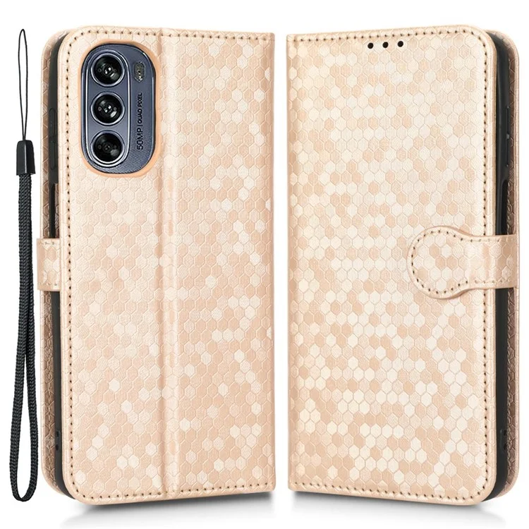 Telefon Brieftasche Hülle Für Motorola Moto G62 5G, Punktmuster Eingeprägter PU -leder -magnetverschluss Phone Shell Ständer Folio Flip Cover Mit Riemen - Roségold