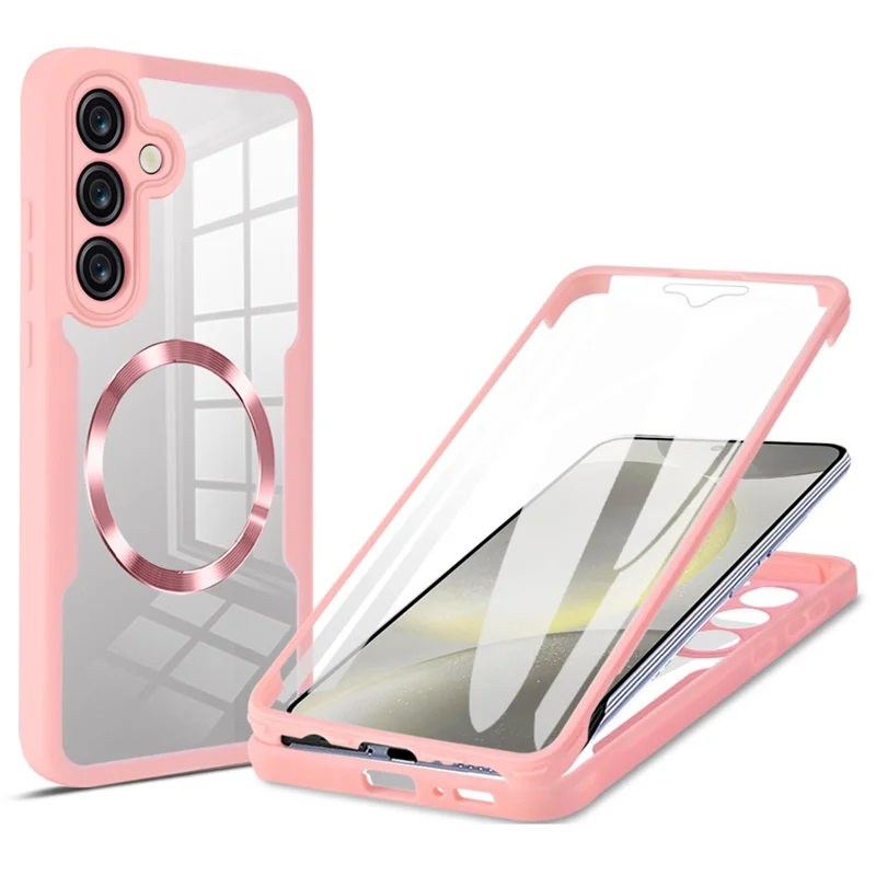For Samsung Galaxy S24 FE Magnetic Case CD Vein PC+TPU+Acrylic Full Protection Phone Cover - Pink