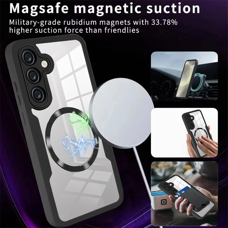 For Samsung Galaxy S24 FE Magnetic Case CD Vein PC+TPU+Acrylic Full Protection Phone Cover - Pink