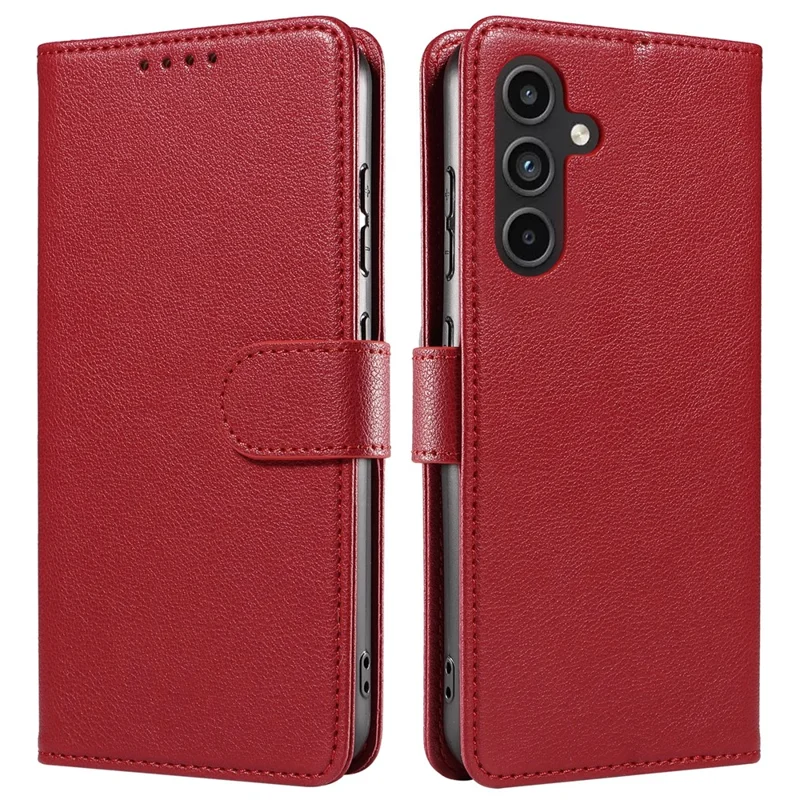 For Samsung Galaxy S24 Leather Case Litchi Texture RFID Blocking Wallet Stand Phone Cover - Wine Red