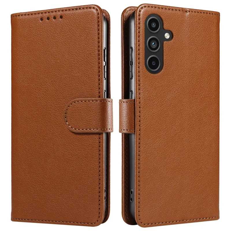 For Samsung Galaxy S23 FE Leather Case Litchi Texture RFID Blocking Wallet Stand Phone Cover - Brown