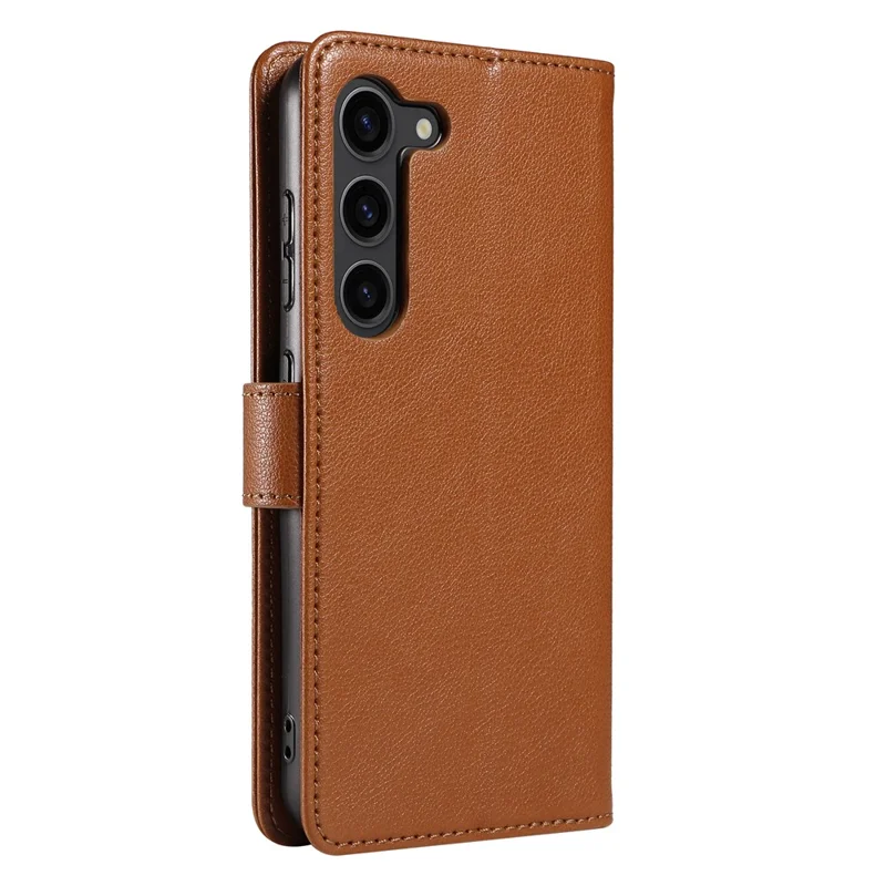 For Samsung Galaxy S23 FE Leather Case Litchi Texture RFID Blocking Wallet Stand Phone Cover - Brown