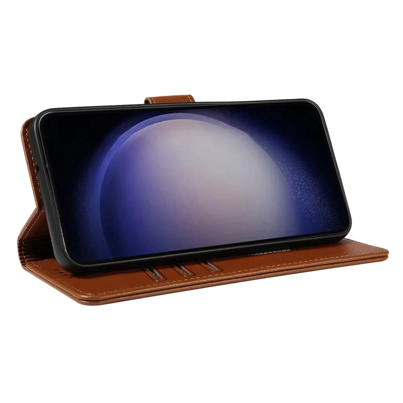 For Samsung Galaxy S23 FE Leather Case Litchi Texture RFID Blocking Wallet Stand Phone Cover - Brown
