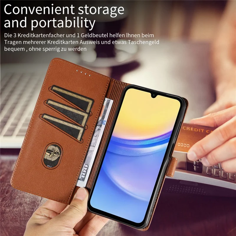 For Samsung Galaxy S23 FE Leather Case Litchi Texture RFID Blocking Wallet Stand Phone Cover - Brown