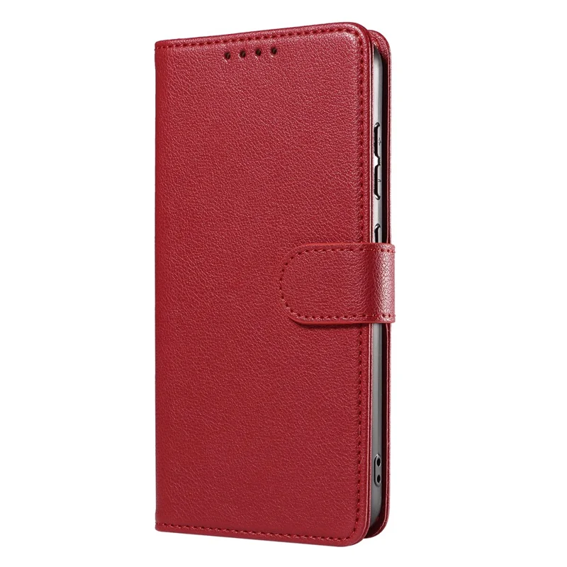 For Samsung Galaxy S23 FE Leather Case Litchi Texture RFID Blocking Wallet Stand Phone Cover - Wine Red