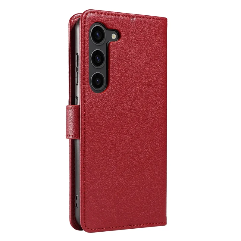 For Samsung Galaxy S23 FE Leather Case Litchi Texture RFID Blocking Wallet Stand Phone Cover - Wine Red
