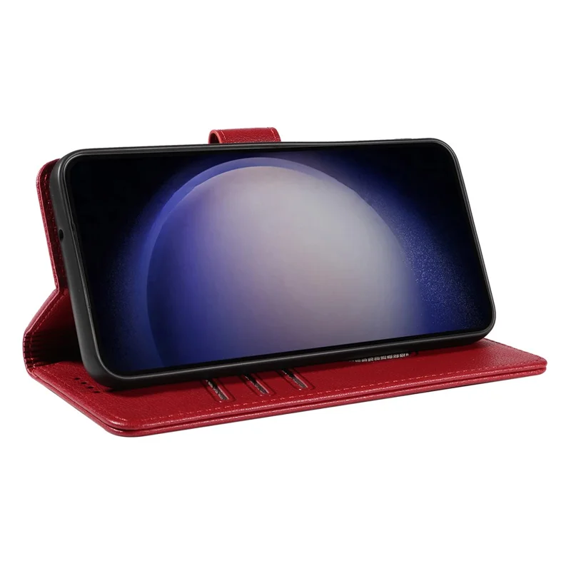For Samsung Galaxy S23 FE Leather Case Litchi Texture RFID Blocking Wallet Stand Phone Cover - Wine Red