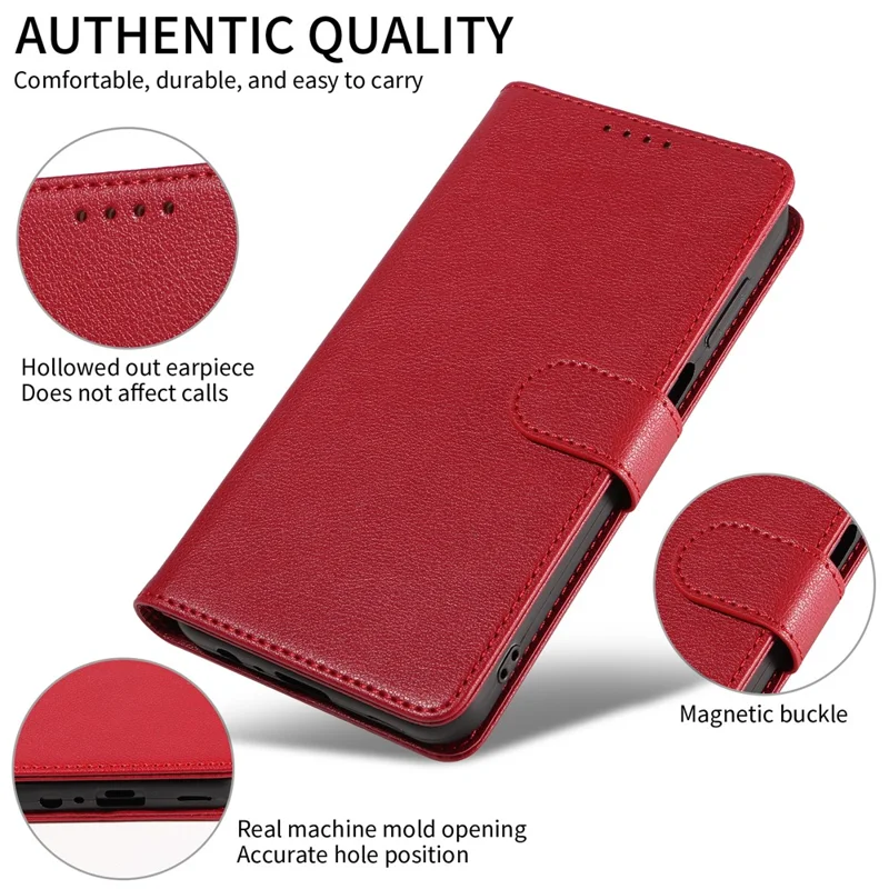 For Samsung Galaxy S23 FE Leather Case Litchi Texture RFID Blocking Wallet Stand Phone Cover - Wine Red