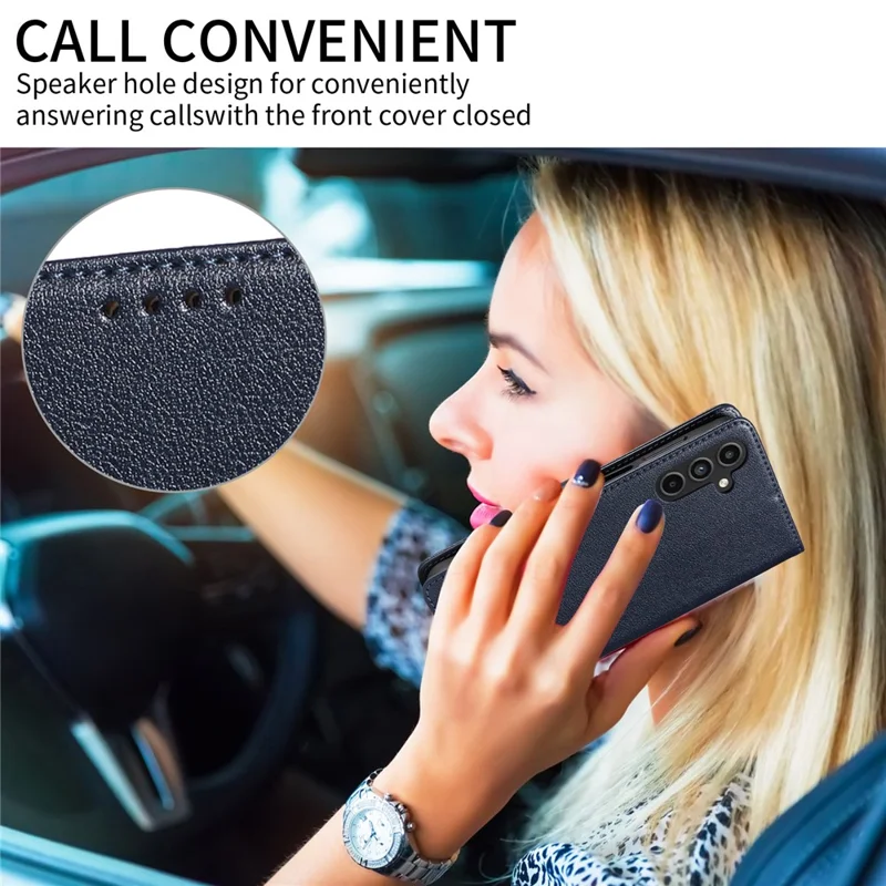 For Samsung Galaxy S24 FE Leather Case Litchi Texture RFID Blocking Wallet Stand Phone Cover - Blue