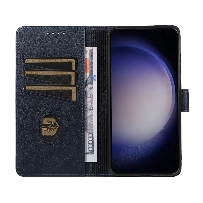 For Samsung Galaxy S24 FE Leather Case Litchi Texture RFID Blocking Wallet Stand Phone Cover - Blue