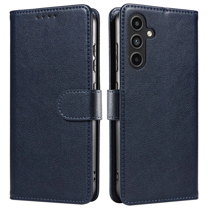 For Samsung Galaxy A35 5G Leather Case Litchi Texture RFID Blocking Wallet Stand Phone Cover - Blue
