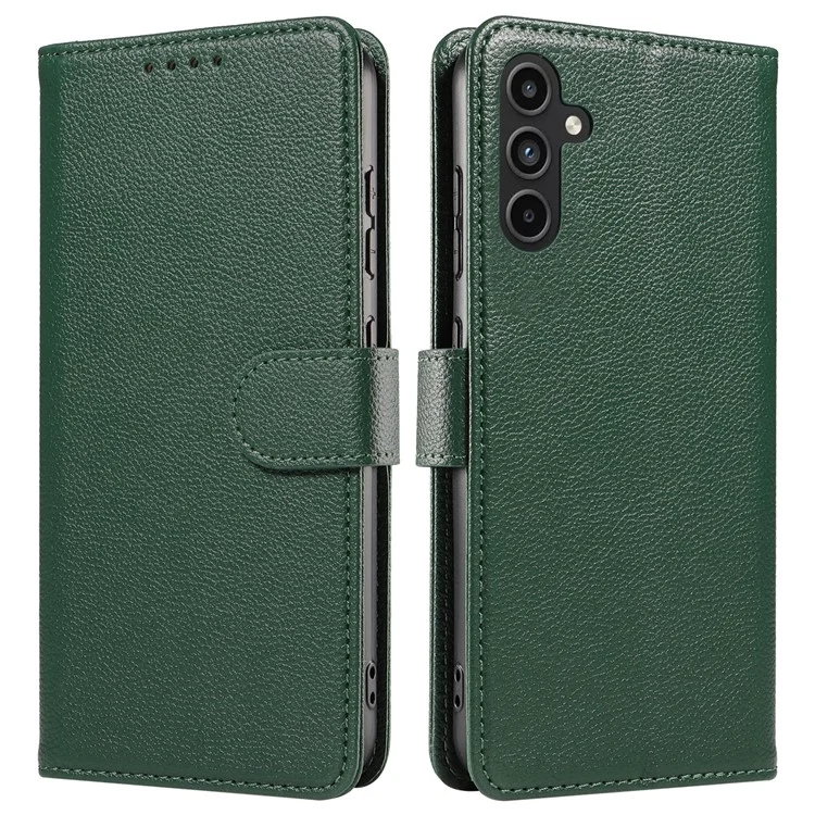 Étui en cuir à texture de litchi avec protection RFID et support pour Samsung Galaxy A25 5G (Global) (161,0 x 76,5 x 8,3 mm) - Vert