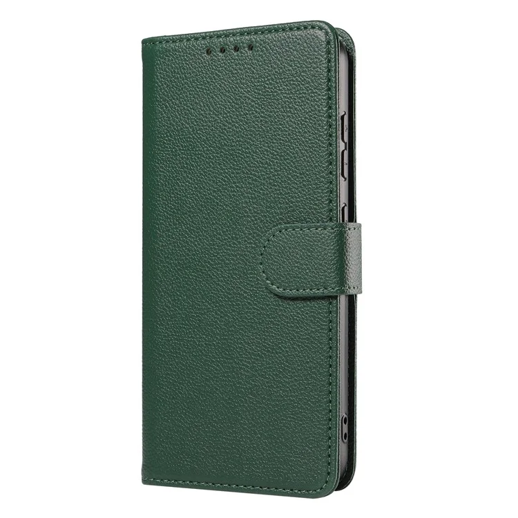 Étui en cuir à texture de litchi avec protection RFID et support pour Samsung Galaxy A25 5G (Global) (161,0 x 76,5 x 8,3 mm) - Vert