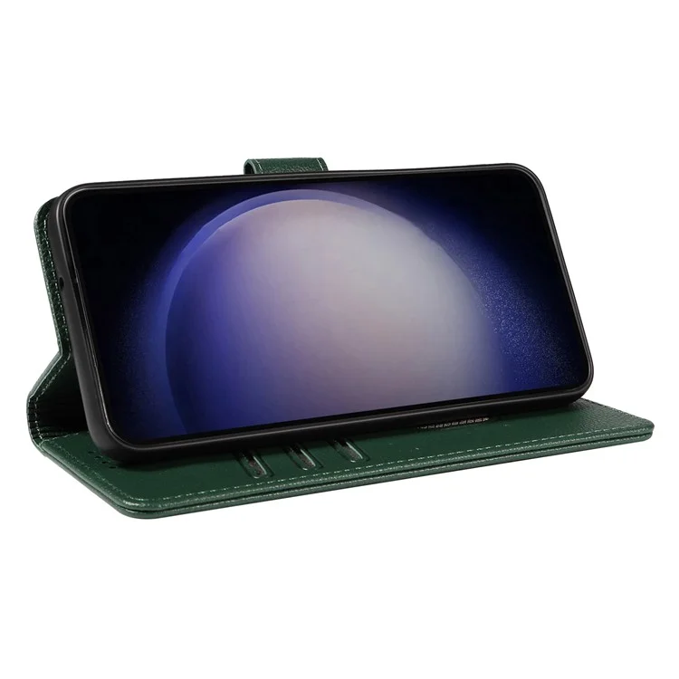Étui en cuir à texture de litchi avec protection RFID et support pour Samsung Galaxy A25 5G (Global) (161,0 x 76,5 x 8,3 mm) - Vert