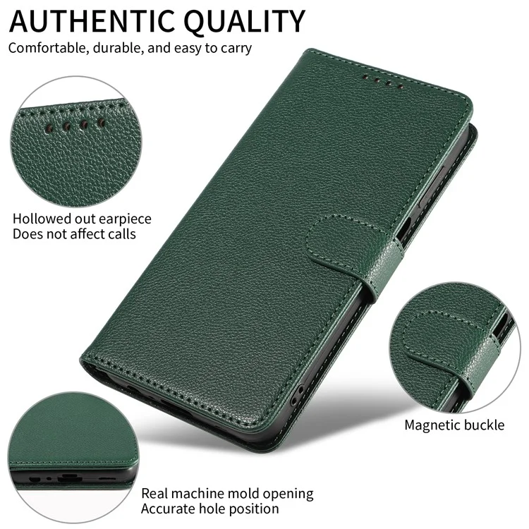 Étui en cuir à texture de litchi avec protection RFID et support pour Samsung Galaxy A25 5G (Global) (161,0 x 76,5 x 8,3 mm) - Vert