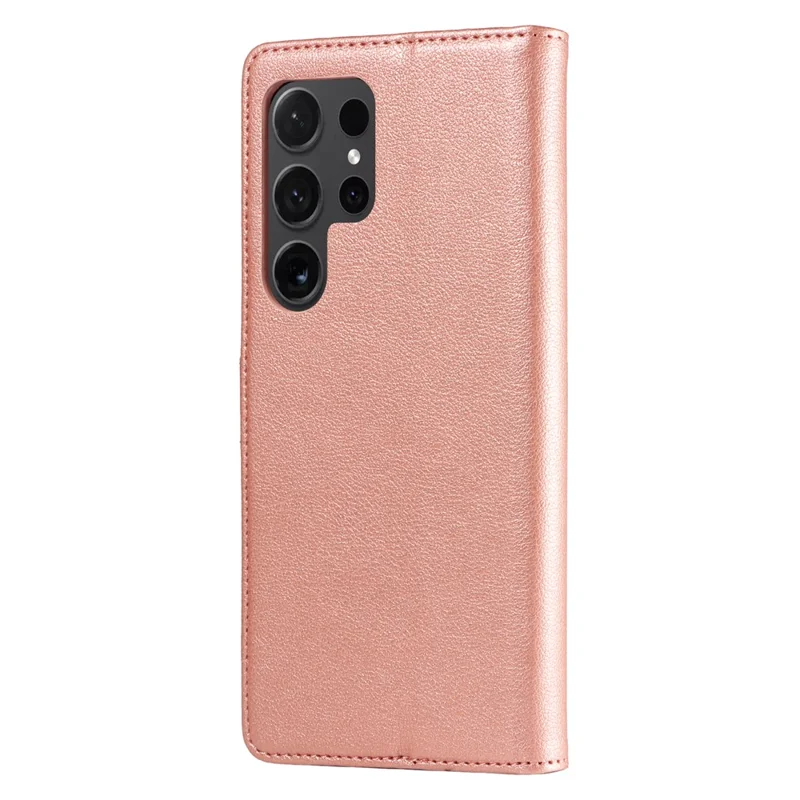 For Samsung Galaxy S23 Ultra Leather Case Litchi Texture RFID Blocking Wallet Stand Phone Cover - Rose Gold