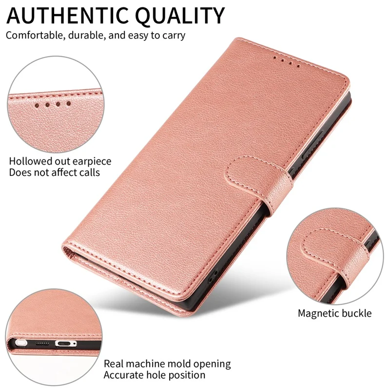 For Samsung Galaxy S23 Ultra Leather Case Litchi Texture RFID Blocking Wallet Stand Phone Cover - Rose Gold