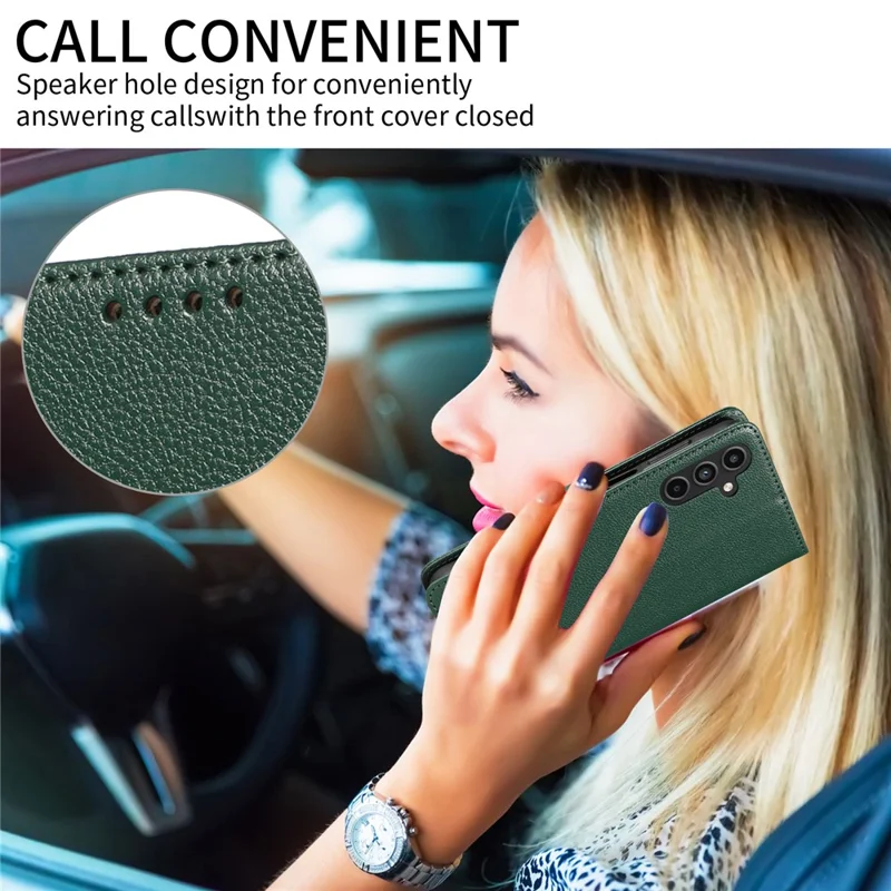 For Samsung Galaxy A55 5G Leather Case Litchi Texture RFID Blocking Wallet Stand Phone Cover - Green