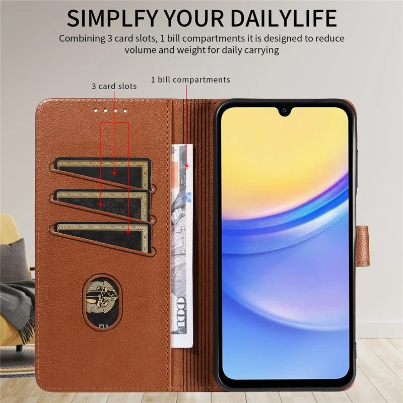 For Samsung Galaxy A54 5G Leather Case Litchi Texture RFID Blocking Wallet Stand Phone Cover - Brown