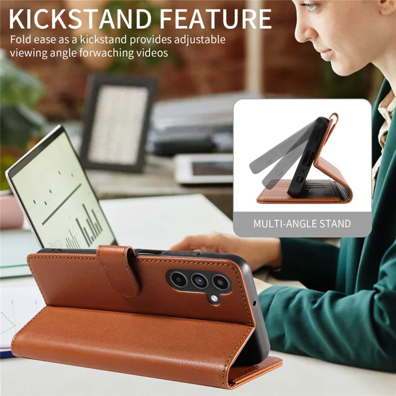 For Samsung Galaxy A54 5G Leather Case Litchi Texture RFID Blocking Wallet Stand Phone Cover - Brown