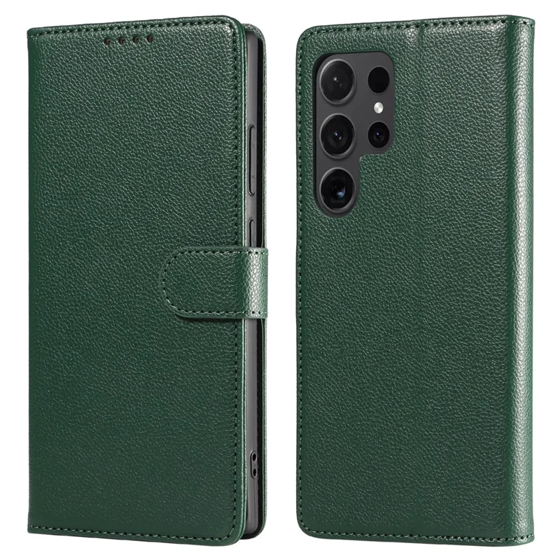 For Samsung Galaxy S24 Ultra Leather Case Litchi Texture RFID Blocking Wallet Stand Phone Cover - Green