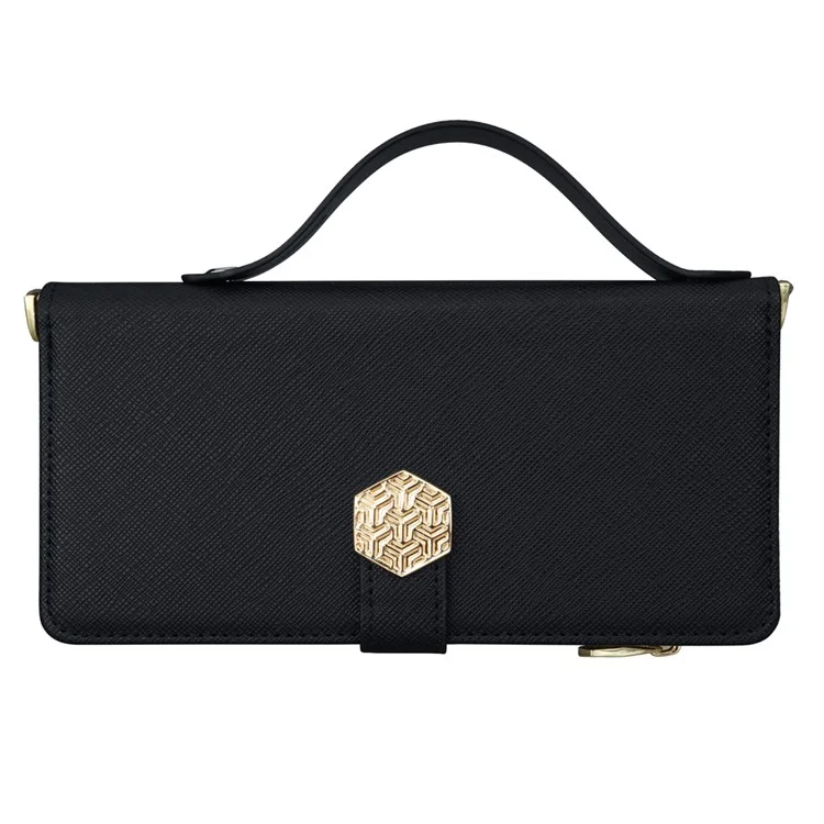 Custodia per Google Pixel 9 Pro XL, texture a croce in pelle PU + TPU, cover wallet per telefono con cinturino - Nero