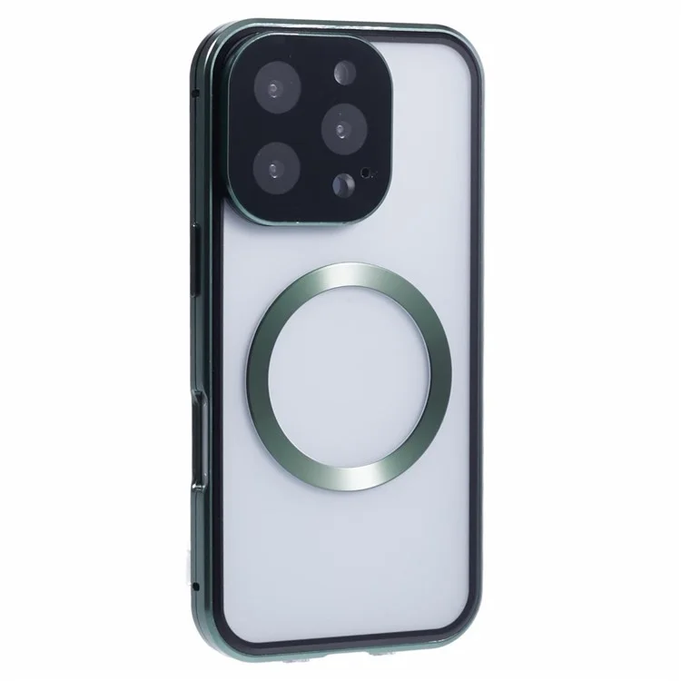 Coque pour iPhone 16 Pro Max, verre trempé double face, compatible avec MagSafe, protection complète - Vert