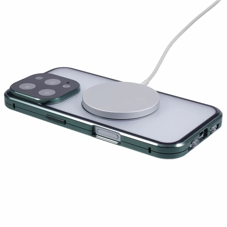 Coque pour iPhone 16 Pro Max, verre trempé double face, compatible avec MagSafe, protection complète - Vert