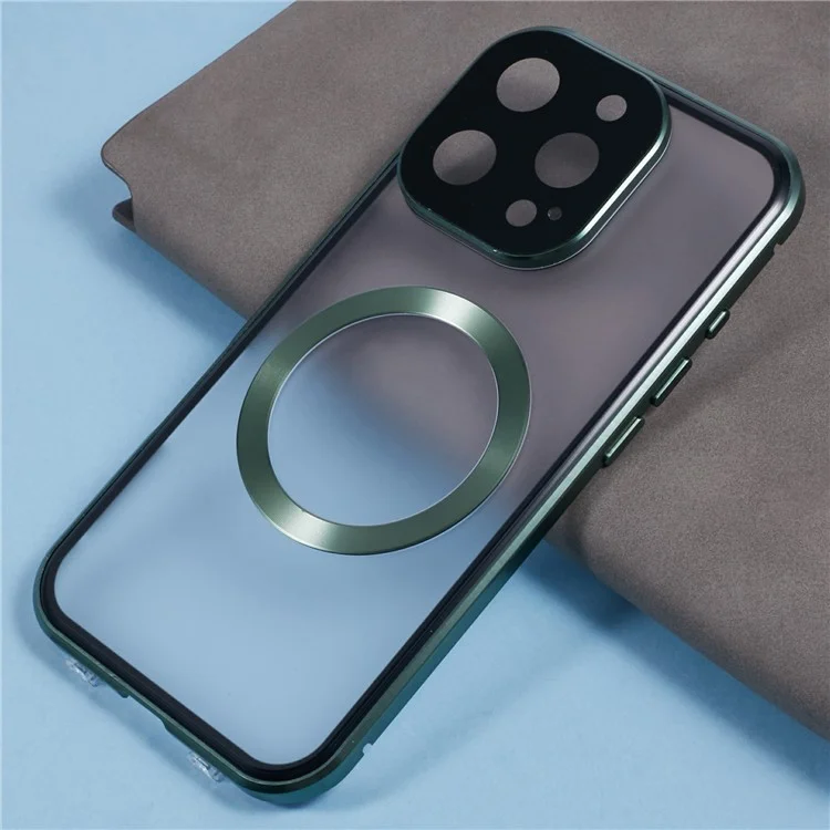 Coque pour iPhone 16 Pro Max, verre trempé double face, compatible avec MagSafe, protection complète - Vert