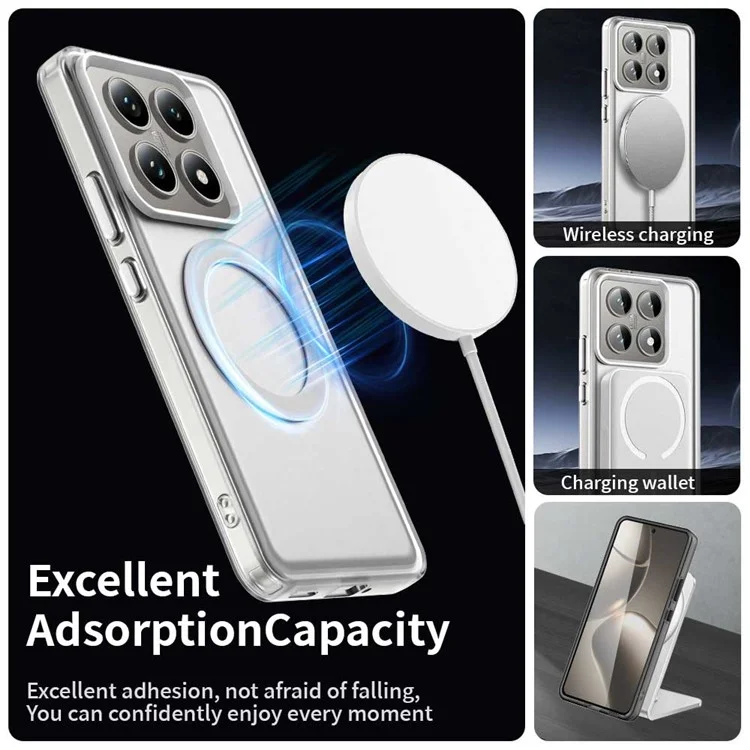 Конфетная серия для чехла Xiaomi 14T, совместимая с MagSafe, чехол для телефона из ПК + ТПУ + ПЭТ со стойкостью к падению - белый