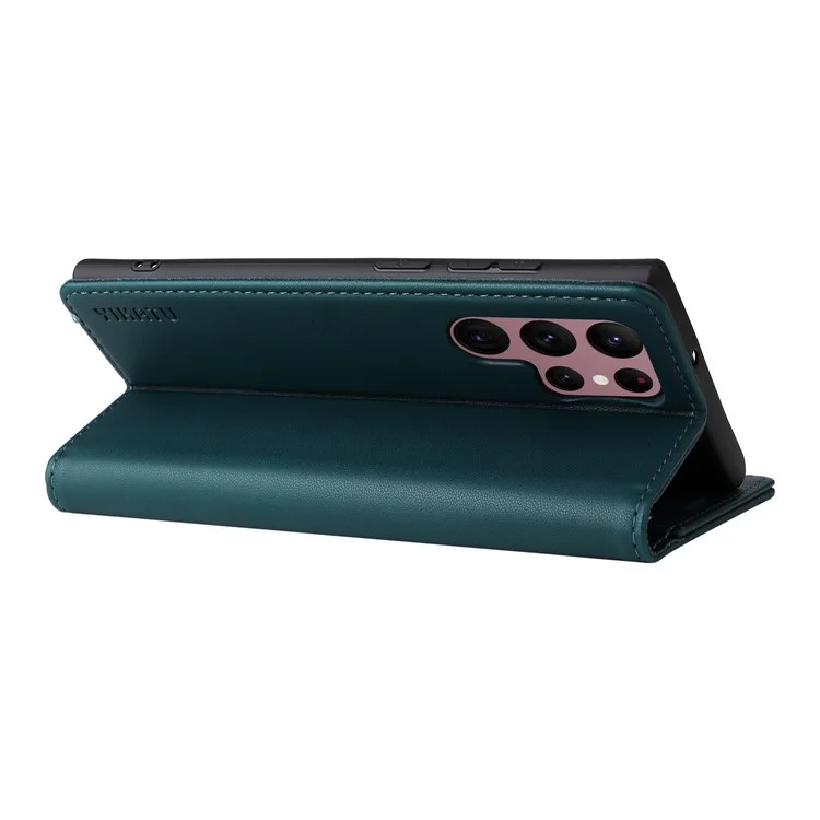 YIKATU YK- 001 for Samsung Galaxy S22 Ultra 5G PU Leather Cover Stand Hidden Magnetic Adsorption Shockproof Flip Wallet Case - Green