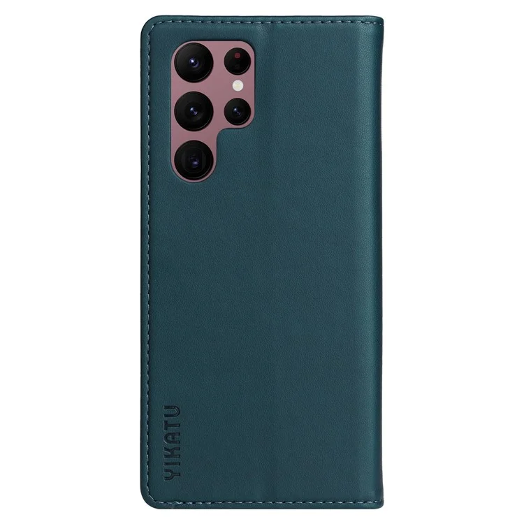 YIKATU YK- 001 for Samsung Galaxy S22 Ultra 5G PU Leather Cover Stand Hidden Magnetic Adsorption Shockproof Flip Wallet Case - Green