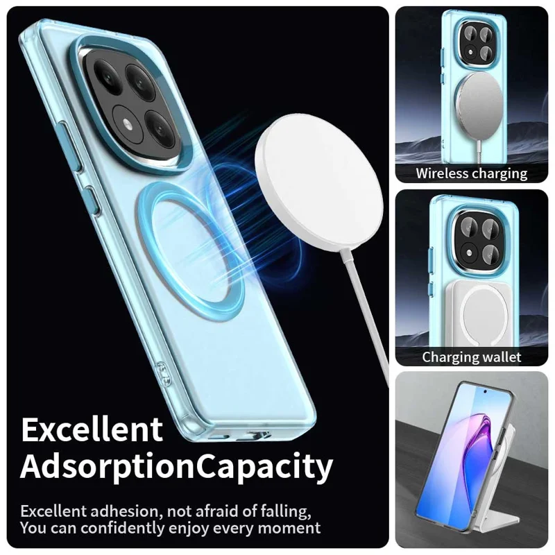 Candy Series For Xiaomi Redmi Note 14 Pro+ 5G Case Compatible with MagSafe PC+TPU+PET Anti-Drop Phone Cover - Blue