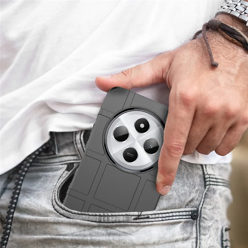 For Xiaomi Poco C75 4G / Redmi 14R 5G / 14C 4G Case Grid Design Soft TPU Scratch-Proof Phone Cover - Black