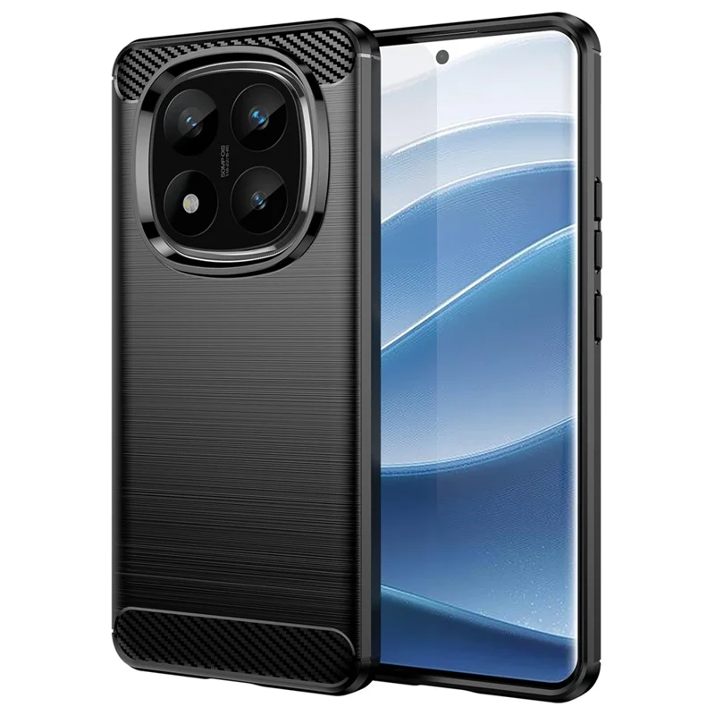 For Xiaomi Redmi Note 14 Pro+ 5G Case Carbon Fiber Texture TPU Brushed Phone Cover - Black