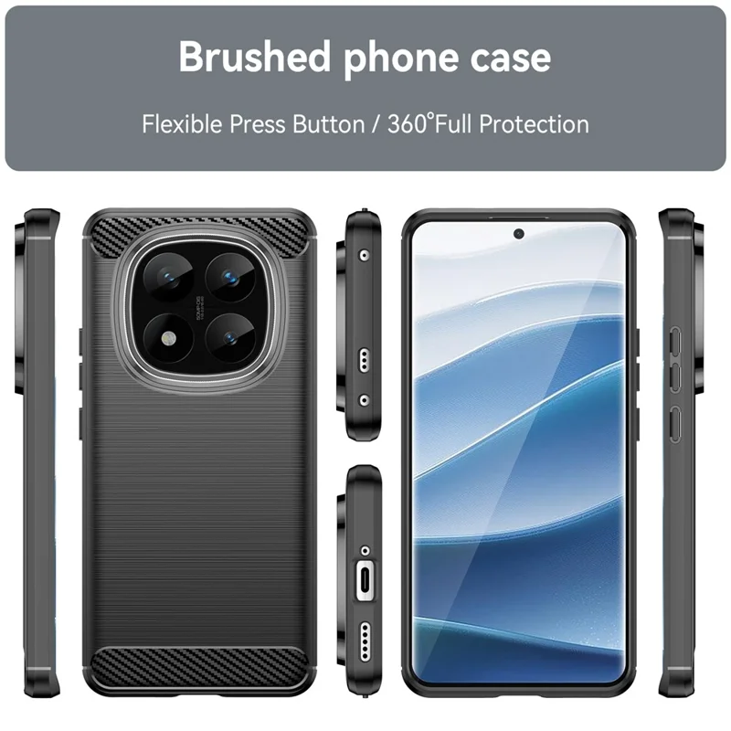 For Xiaomi Redmi Note 14 Pro+ 5G Case Carbon Fiber Texture TPU Brushed Phone Cover - Black