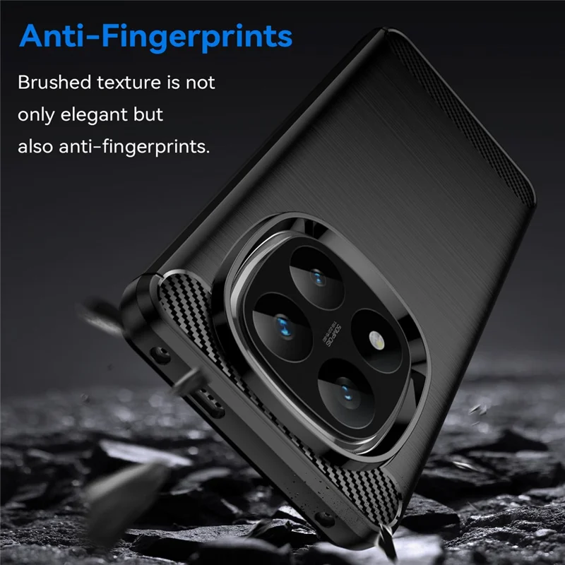 For Xiaomi Redmi Note 14 Pro+ 5G Case Carbon Fiber Texture TPU Brushed Phone Cover - Black