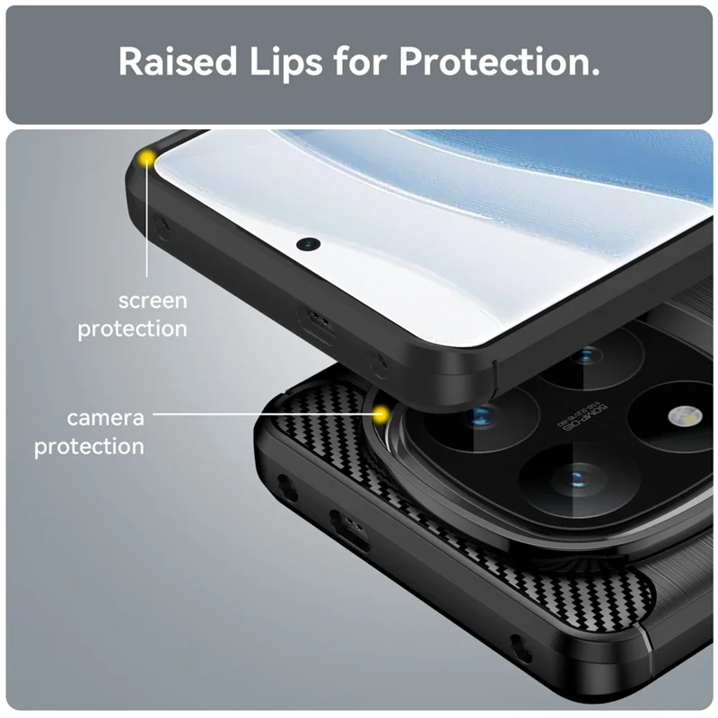 For Xiaomi Redmi Note 14 Pro+ 5G Case Carbon Fiber Texture TPU Brushed Phone Cover - Black