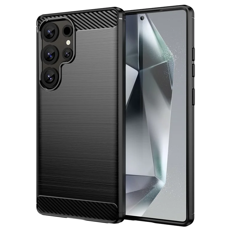 Para Samsung Galaxy S25 Ultra Case Carbon Fiber Texture TPU Brushed Phone Cover - Negro