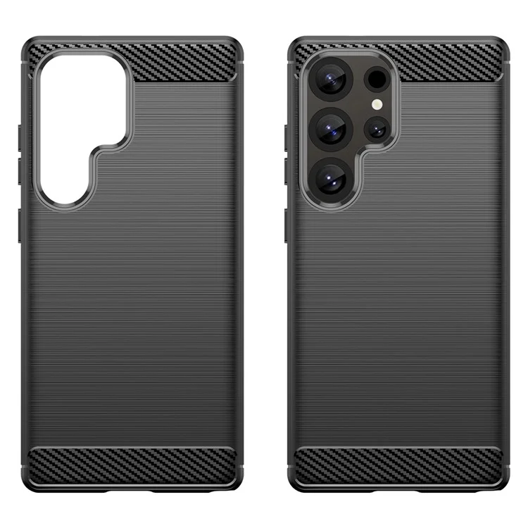 Para Samsung Galaxy S25 Ultra Case Carbon Fiber Texture TPU Brushed Phone Cover - Negro
