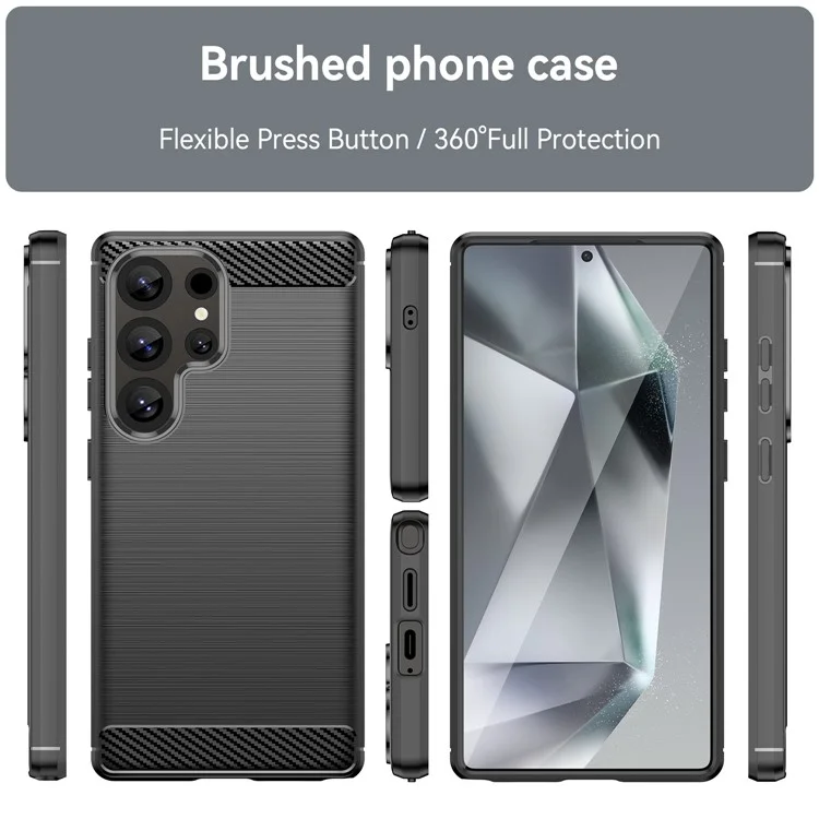 Para Samsung Galaxy S25 Ultra Case Carbon Fiber Texture TPU Brushed Phone Cover - Negro