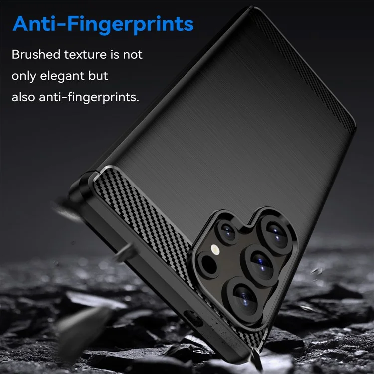 Para Samsung Galaxy S25 Ultra Case Carbon Fiber Texture TPU Brushed Phone Cover - Negro