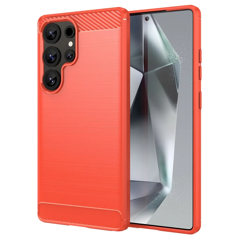 For Samsung Galaxy S25 Ultra Case Carbon Fiber Texture TPU Brushed Phone Cover - Red