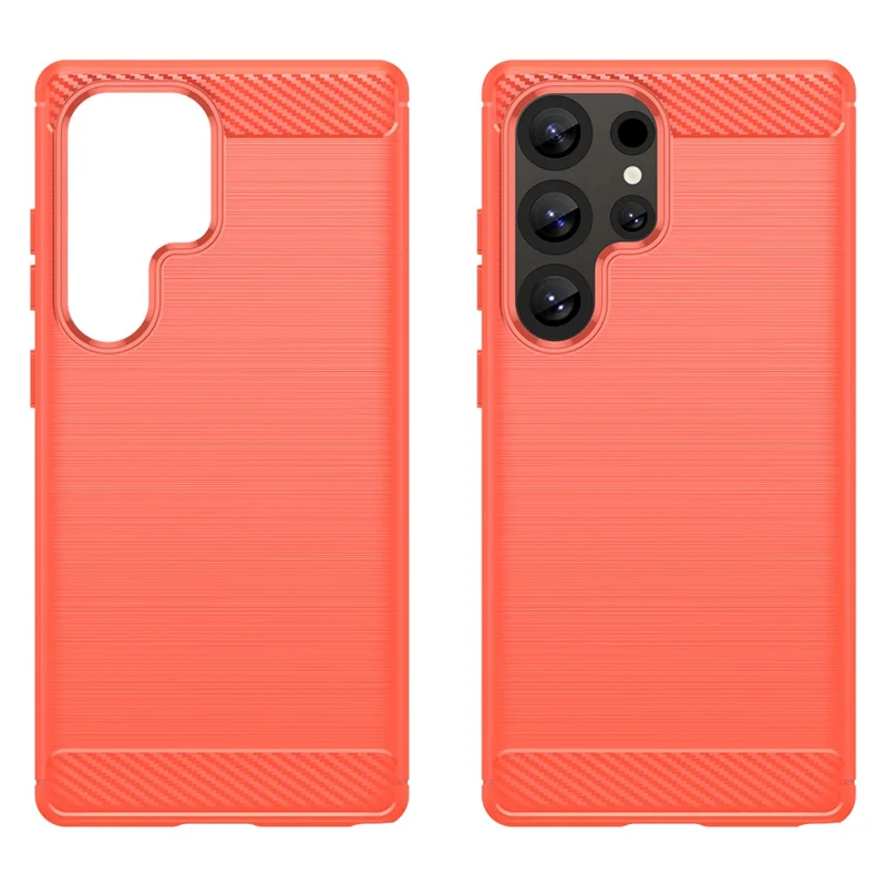 For Samsung Galaxy S25 Ultra Case Carbon Fiber Texture TPU Brushed Phone Cover - Red