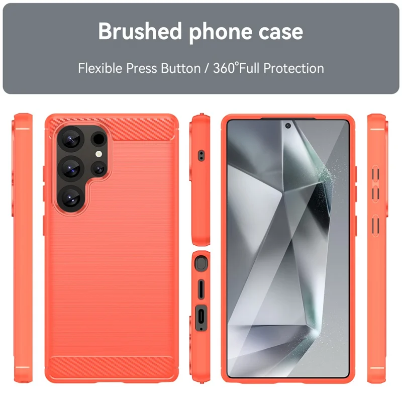 For Samsung Galaxy S25 Ultra Case Carbon Fiber Texture TPU Brushed Phone Cover - Red